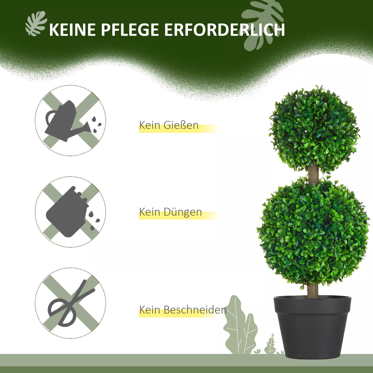 2 vnt. rinkinys Dirbtinis buksmedis, 2 buksmedžiai, Lauko, 17 cm x 17 cm x 60 cm, Žalia + Ruda + Juoda