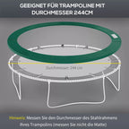 Iliustracija, kaip batuto apsauga dedama ant 244 cm skersmens trampolino