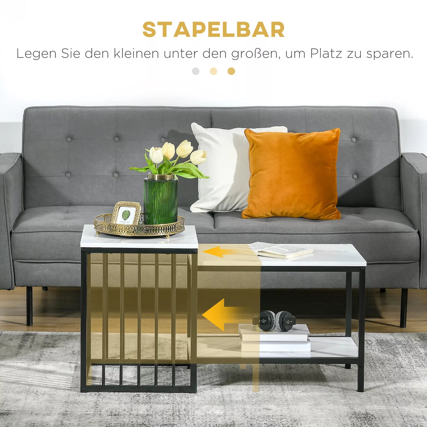 Stalinių stalelių rinkinys, lengvai prižiūrimi paviršiai, plieninis rėmas, balta/juoda