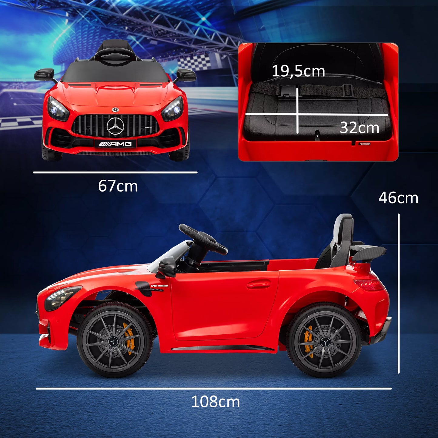 Vaikiškas elektrinis automobilis Mercedes, 3–5 km/h, su nuotolinio valdymo pulteliu, šviesos ir muzika, raudonas