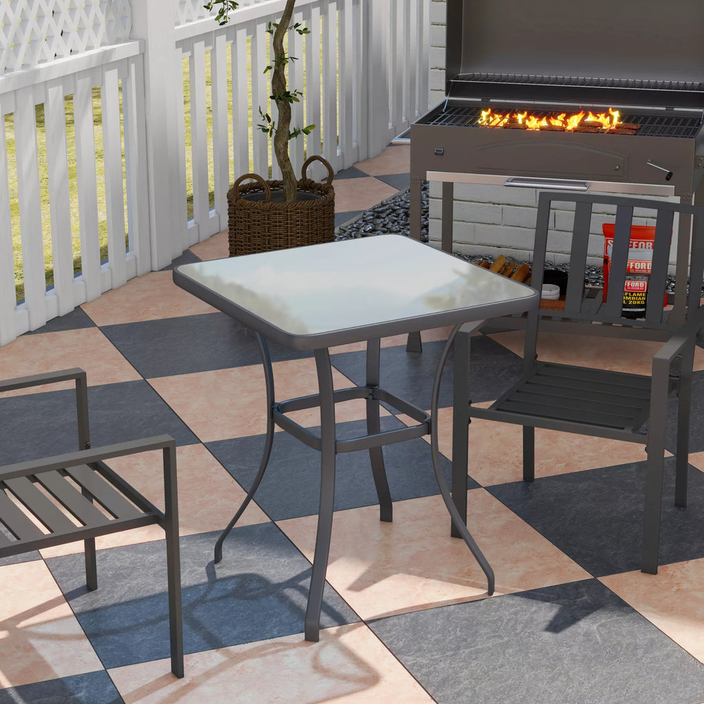 Sodo stalas Bistro stalas Stiklinis stalas Tvirtas stiklas + metalas Juodas L68,5xB68,5xH84cm