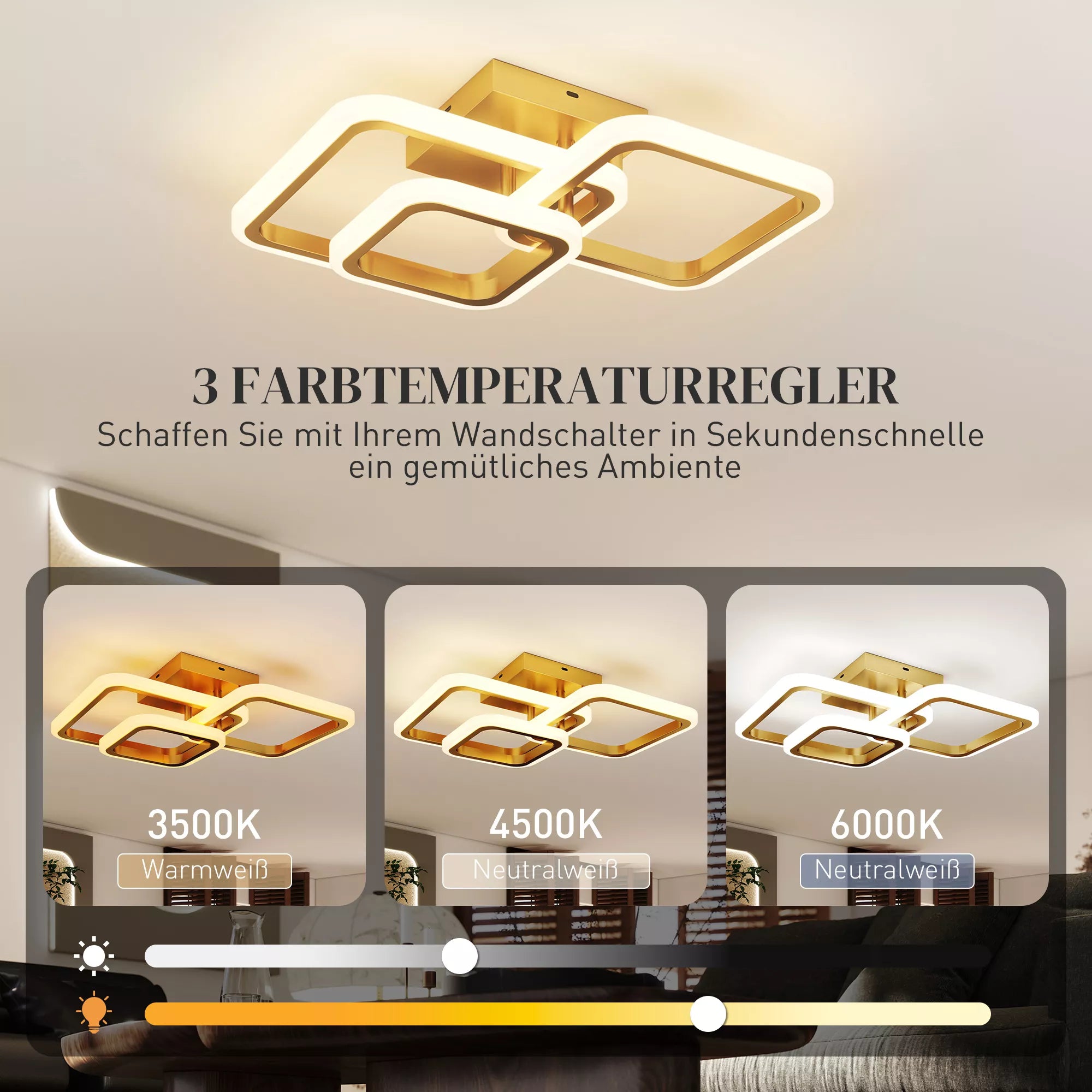 Sieninis šviestuvas LED 40W 4300LM 3500K/4500K/6000K Sieninis šviestuvas Trikampis svetainės šviestuvas, 48 x 46 x 13 cm, auksinis