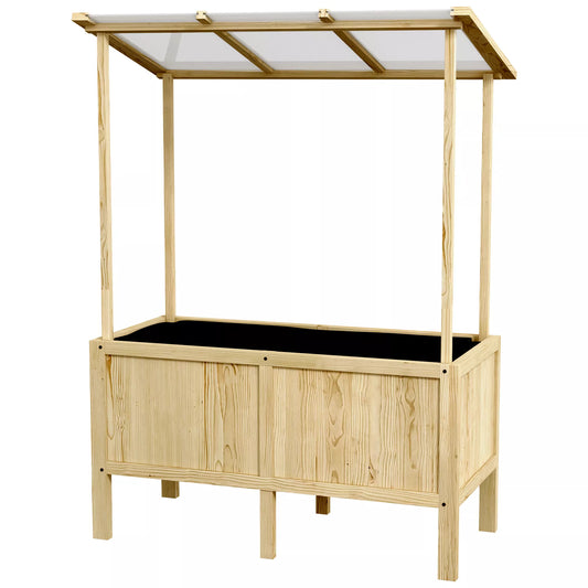 Aukštas lysvė su stogu, drenažo skylėmis, neaustine danga, atspari oro sąlygoms, pušies mediena, 110x60x152 cm