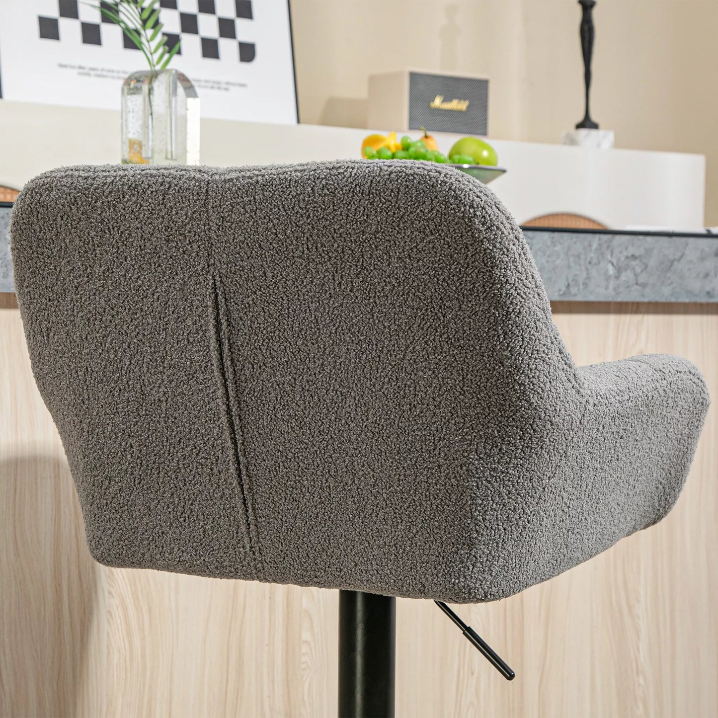 Baro taburečių rinkinys iš 2 vnt., retro dizaino, reguliuojamo aukščio, fleece tipo, pilka ir juoda