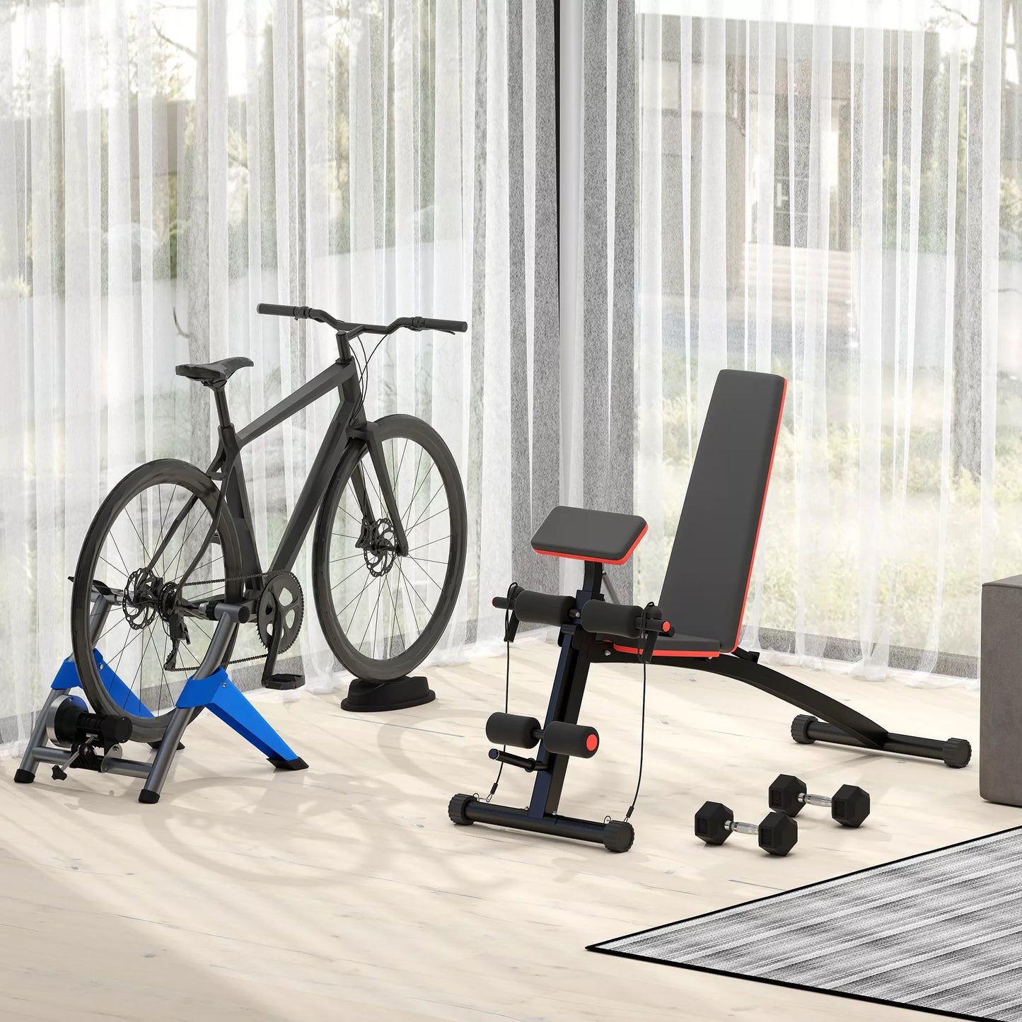 Daugiafunkcinė hantelių suolų jėgos stotis su spyruokliniu stiprintuvu, treniruočių suolas, svoris iki 120 kg, juoda spalva, 54 x 160 x 106 cm