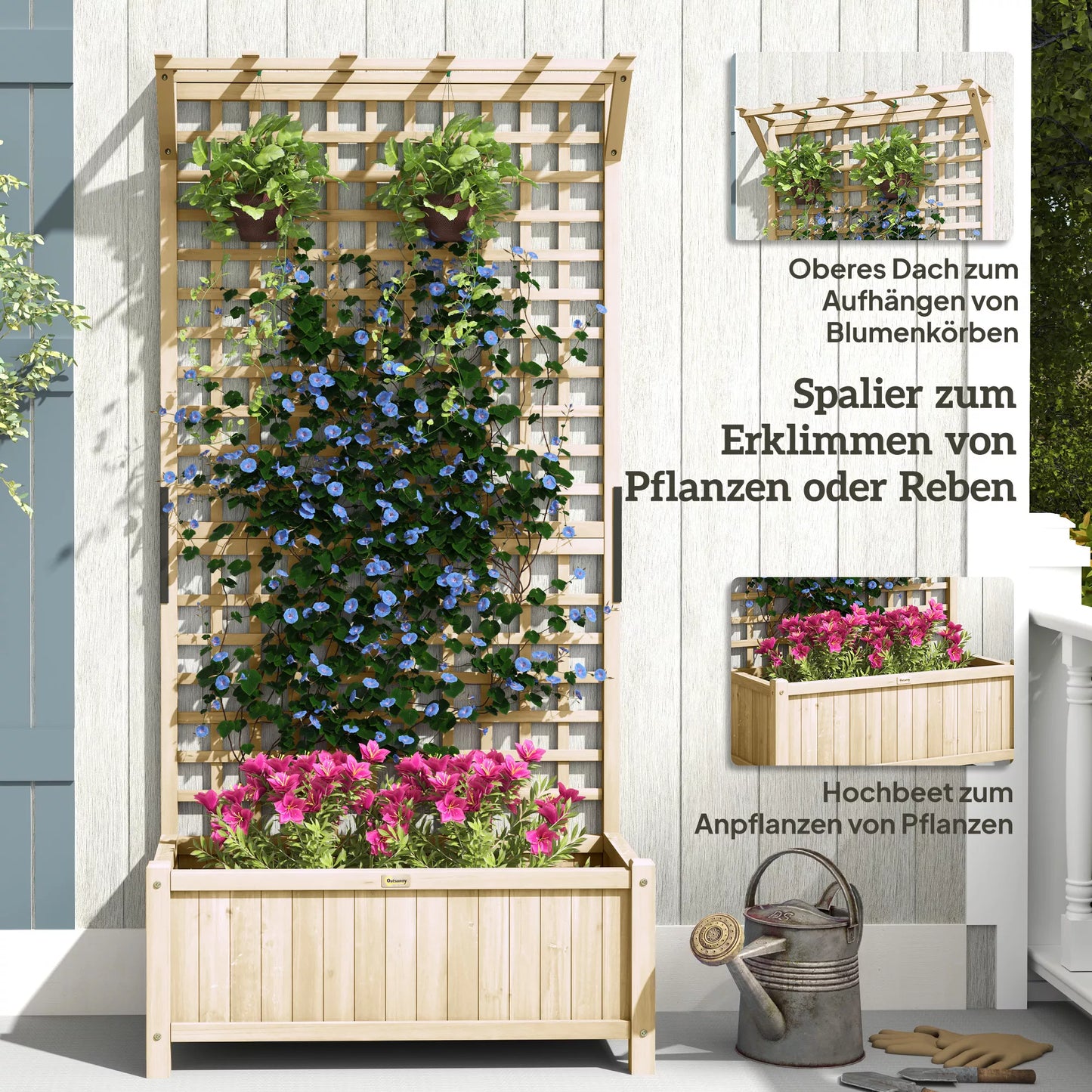 Pakelta lysvė, su grotelėmis ir stogeliu, medis, 90x45x183 cm, natūralaus medžio