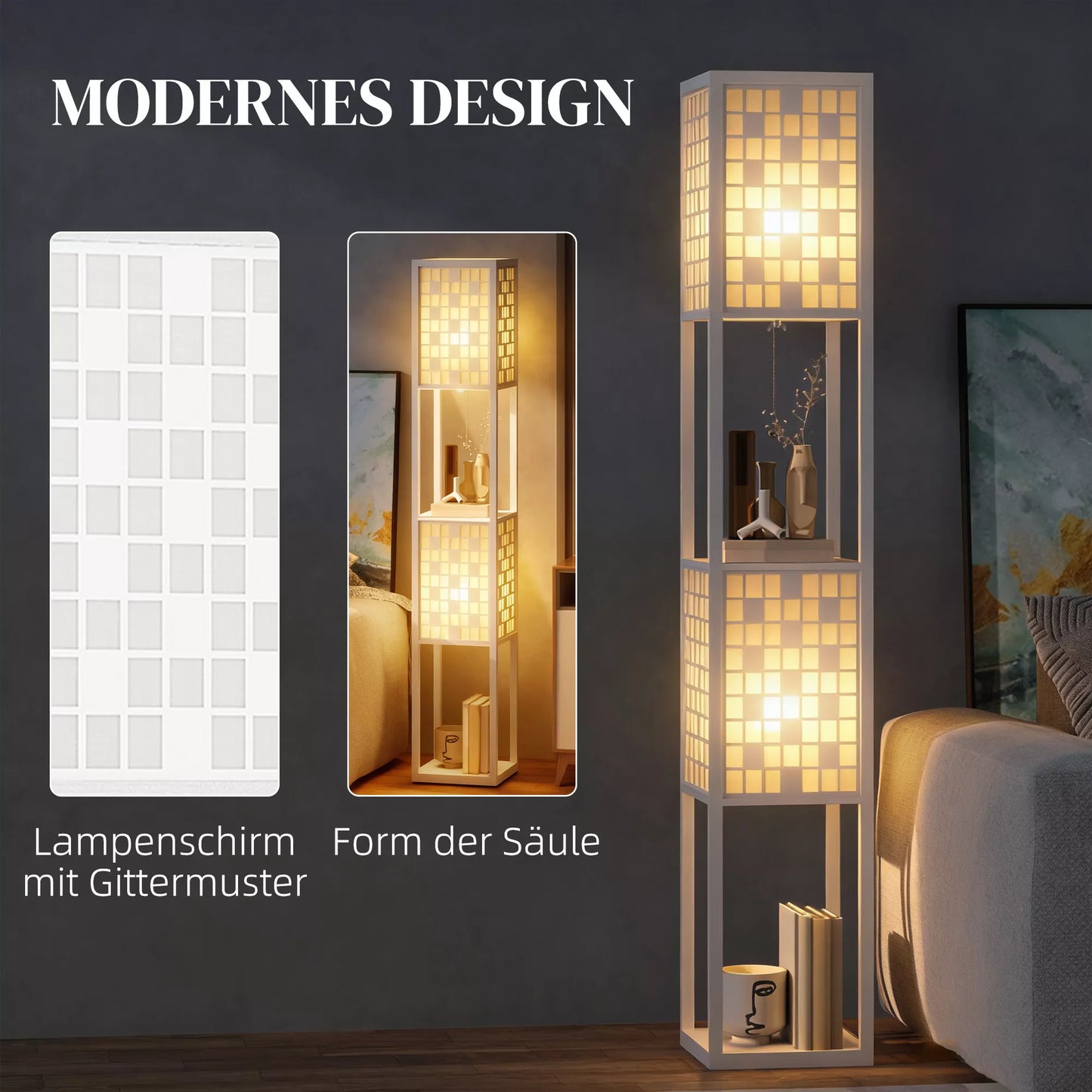 Stovas, grotelės, 2 lygmenų lentynos, skirtas įvairioms lemputėms, baltas