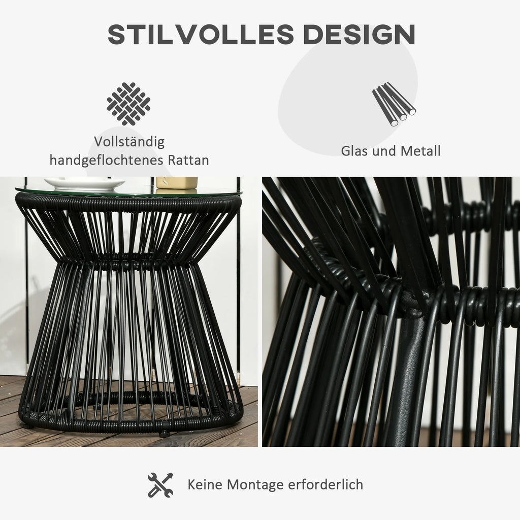 Boho stiliaus sodo stalas, atsparus atmosferos poveikiui, PE rotangas, 40 cm x 40 cm x 42 cm, juodas