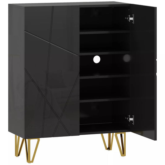 Batų spinta su 2 durelėmis, batų lentyna, batų laikymo spintelė su 3 reguliuojamomis lentynomis 72 x 31,5 x 95 cm, juoda