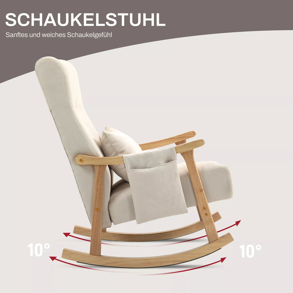 HOMCOM supamasis krėslas su inkstų formos pagalvėle, plačia sėdyne, guminio medžio rėmu, iki 120 kg, smėlio spalvos