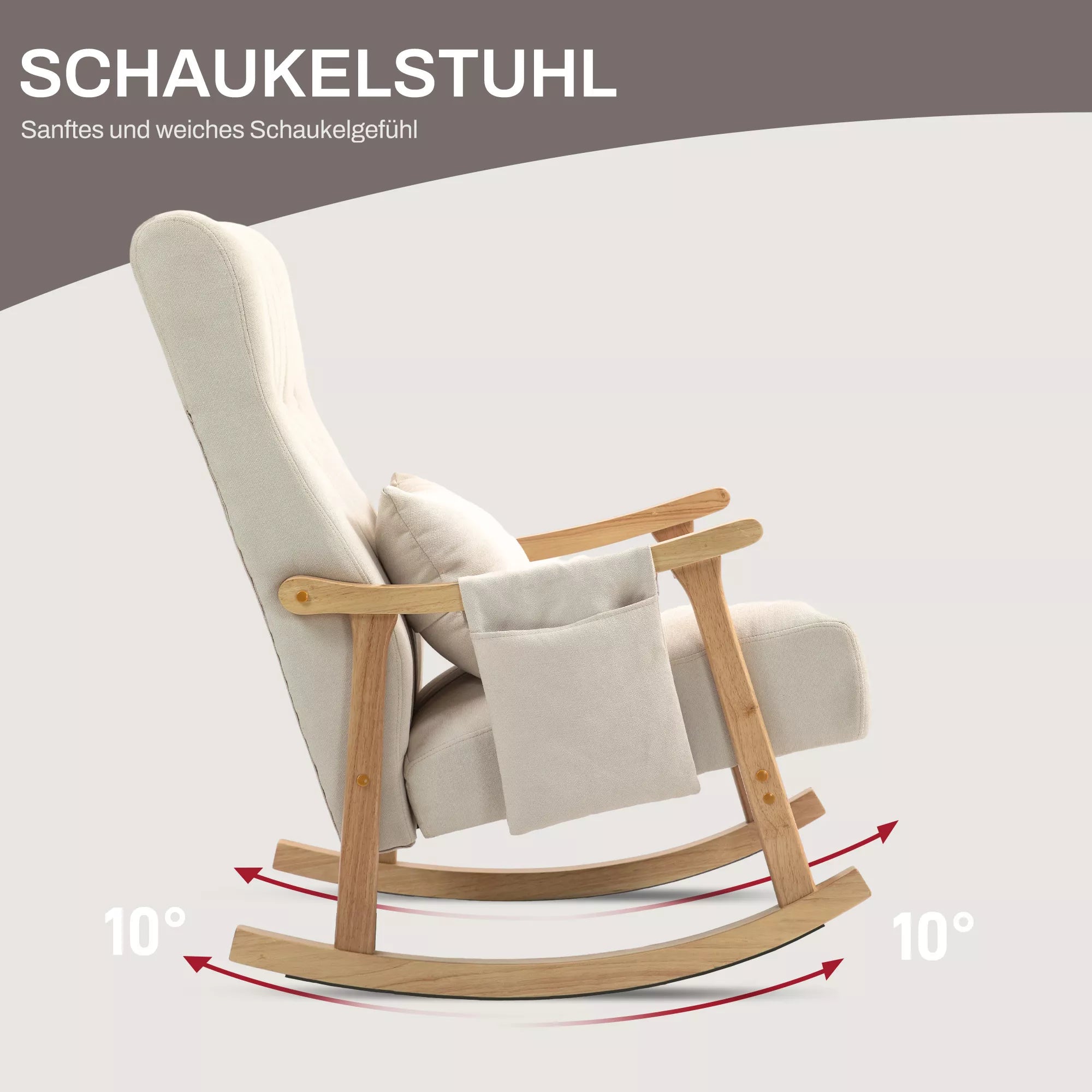 HOMCOM supamasis krėslas su inkstų formos pagalvėle, plačia sėdyne, guminio medžio rėmu, iki 120 kg, smėlio spalvos