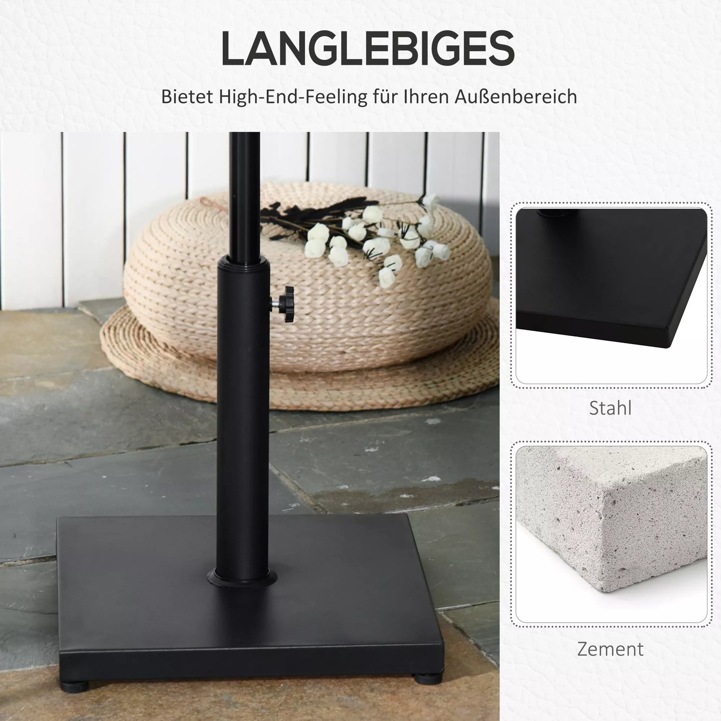 Skėčių stovas 13 kg Skėčių stovas, kvadratinis skėčių laikiklis, skėčių svoris, stovas skėčiams 35/38/48 mm vamzdžio skersmens, balkonui, terasai, sodui, juodos spalvos