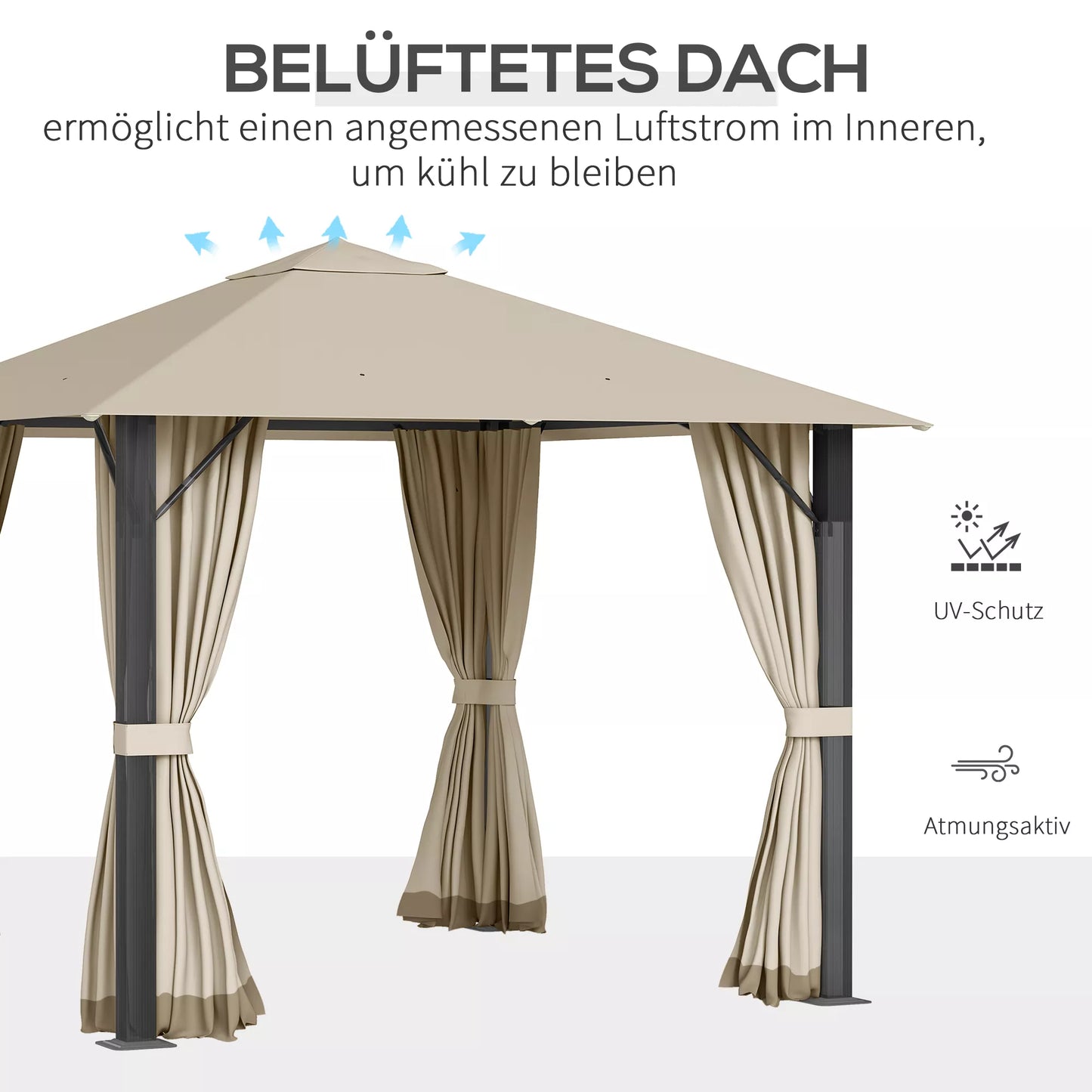 Sodo paviljonas 3 x 3 m Sodo palapinė Stogas su ventiliacijos angomis Šventinė palapinė su 4 šoniniais skydais atspari oro sąlygoms Aliuminio poliesteris khaki