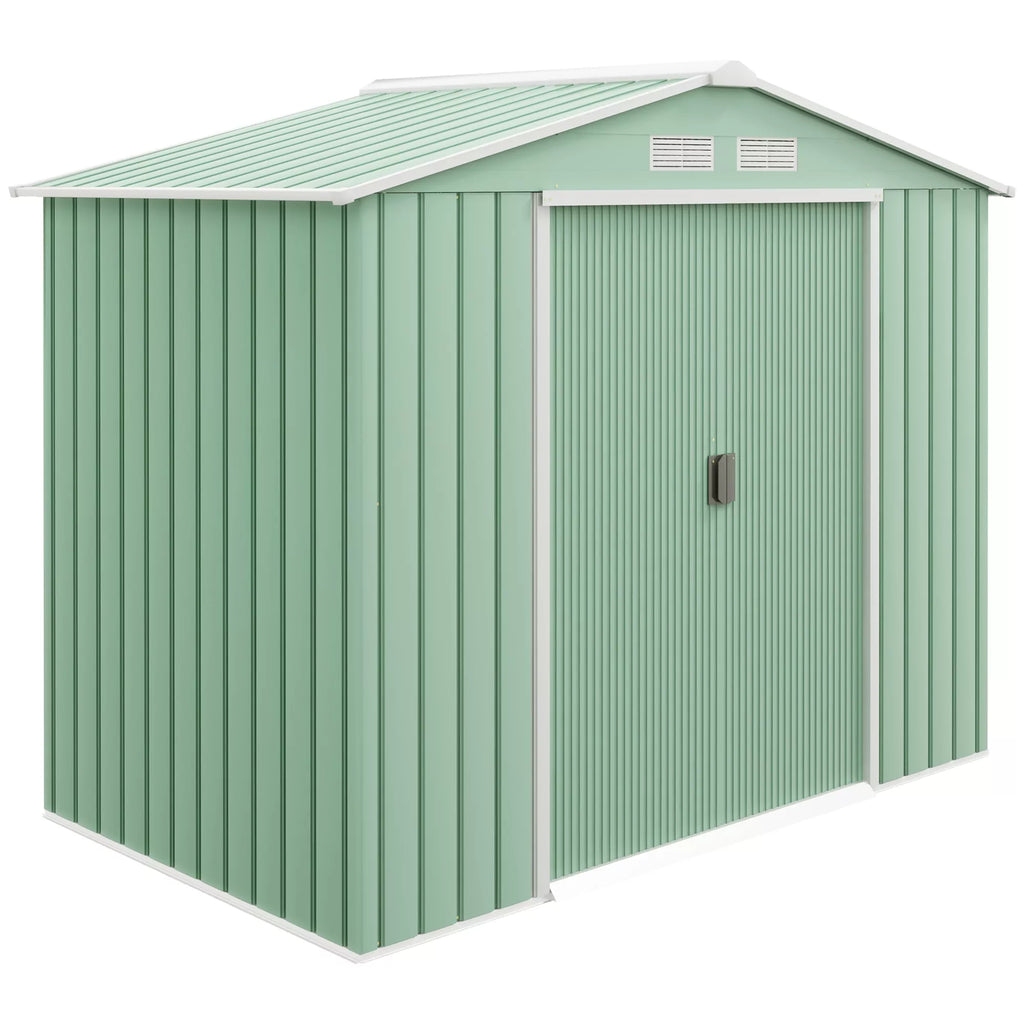 Sodo namelis, 2 stumdomos durys, vėdinimo langai, grindų rėmas, nerūdijantis plienas, šviesiai žalias, 2,13 x 1,30 x 1,85 m