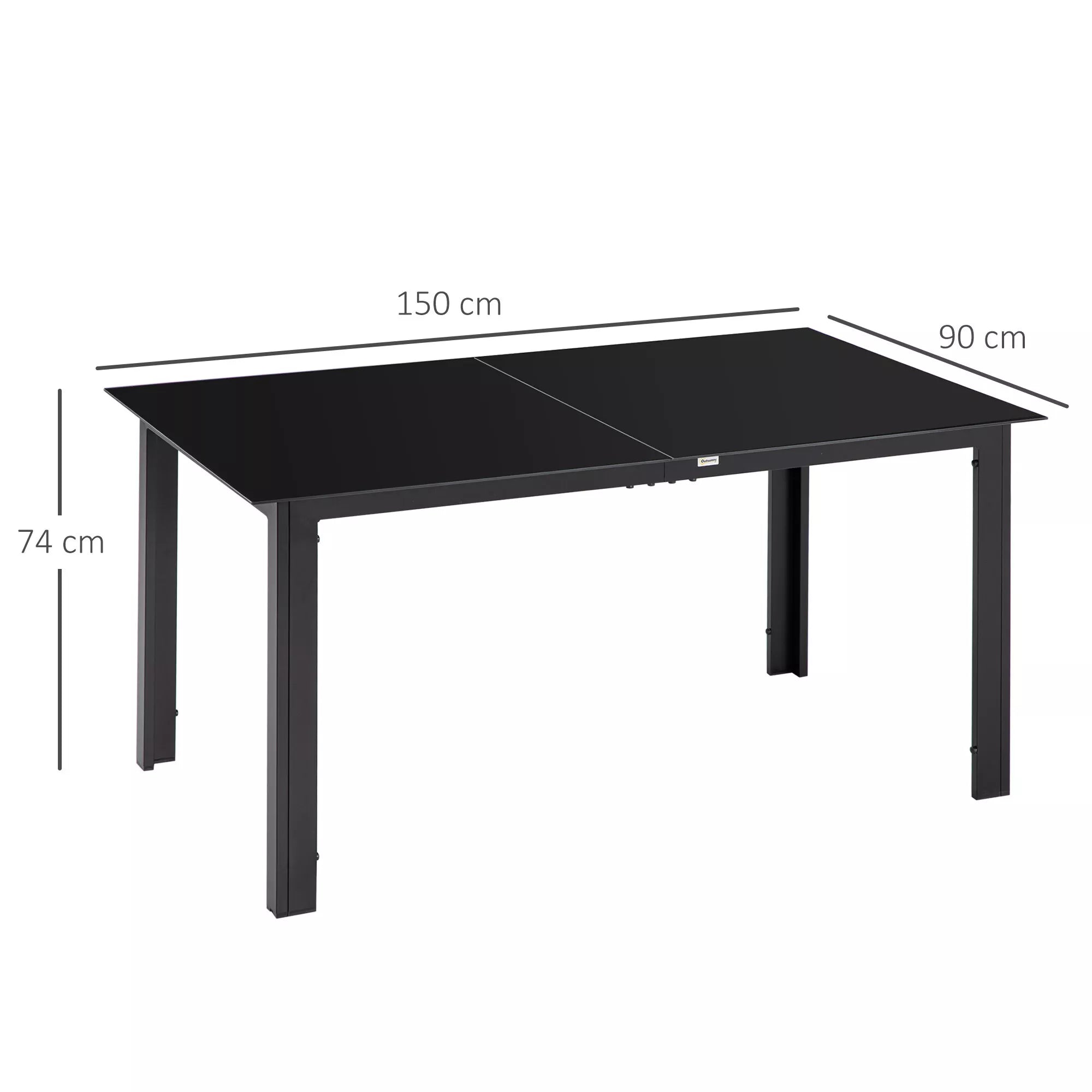 Sodo stalas 6 asmenims, atsparus atmosferos poveikiui, grūdintas stiklas, terasos stalas, 150 cm x 90 cm x 74 cm, juodas