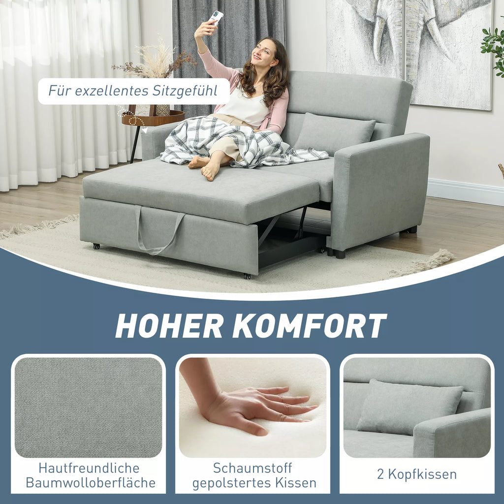 Miegamoji sofa su reguluojamu atlošu, 155 cm, šviesiai pilka
