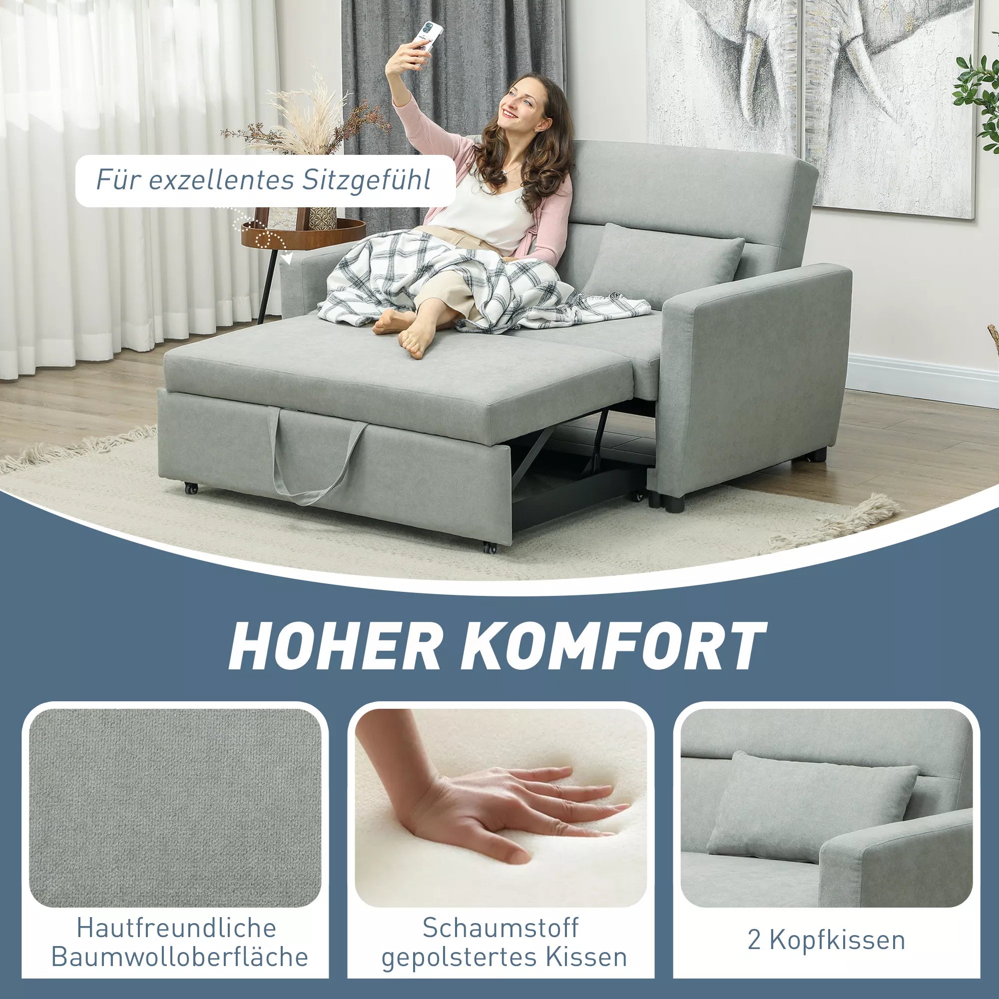 Miegamoji sofa su reguluojamu atlošu, 155 cm, šviesiai pilka