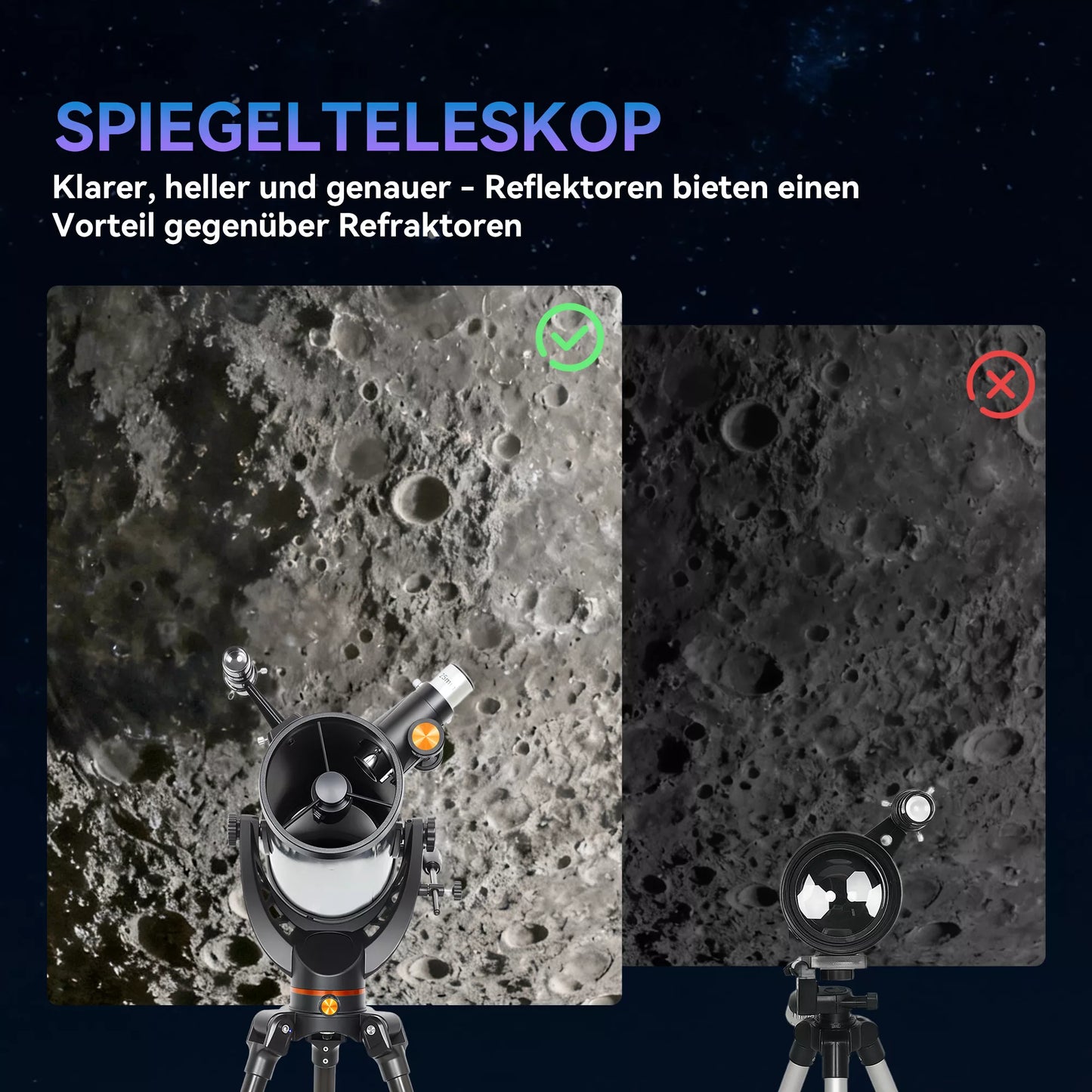 Reflektorius, 114 mm objektyvas, 2 okuliarai, ieškiklis, aliuminis, tamsiai mėlynas