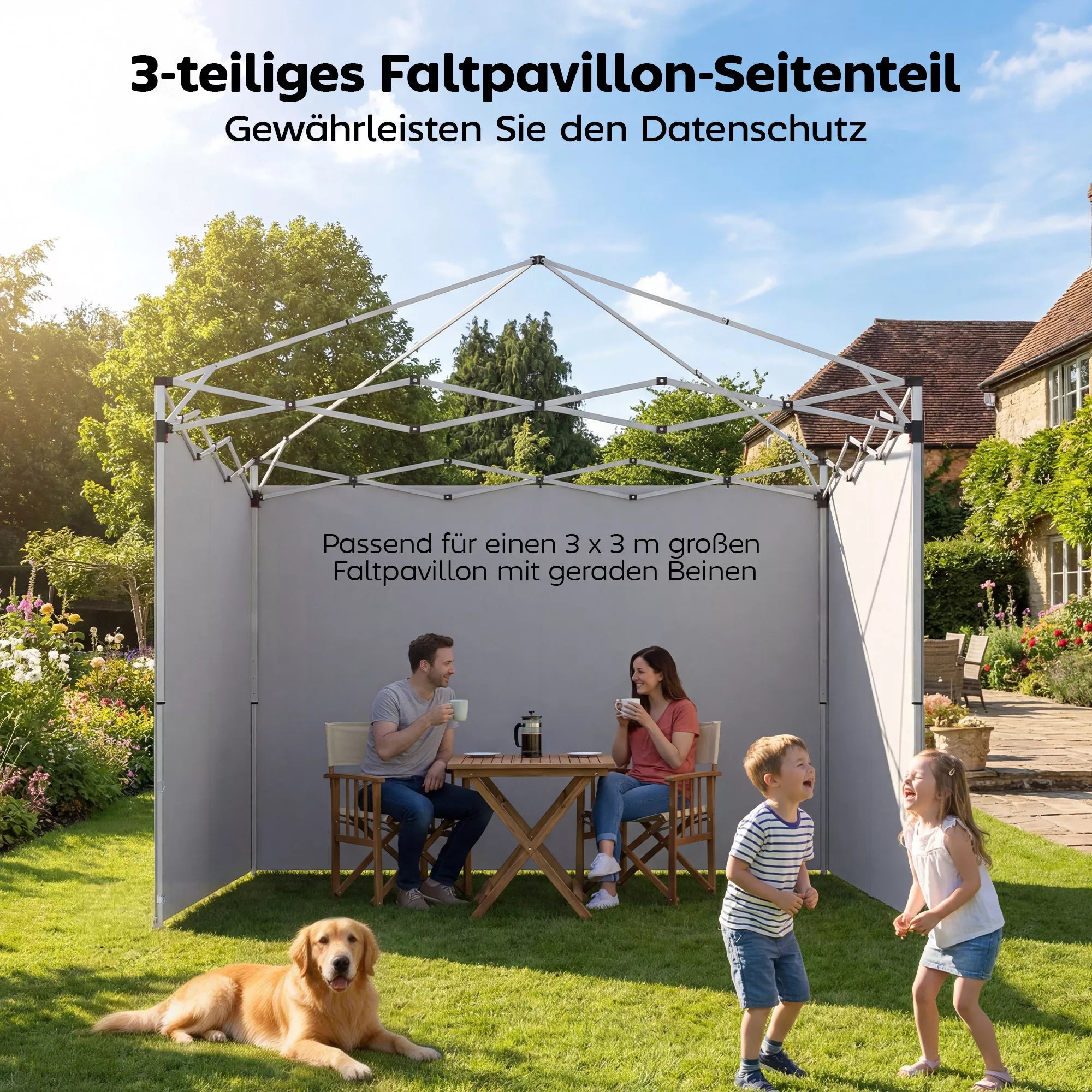 3 dalių rinkinys Šoninės dalys su užtrauktuku 3 x 3 m paviljonui, šviesiai pilkos spalvos
