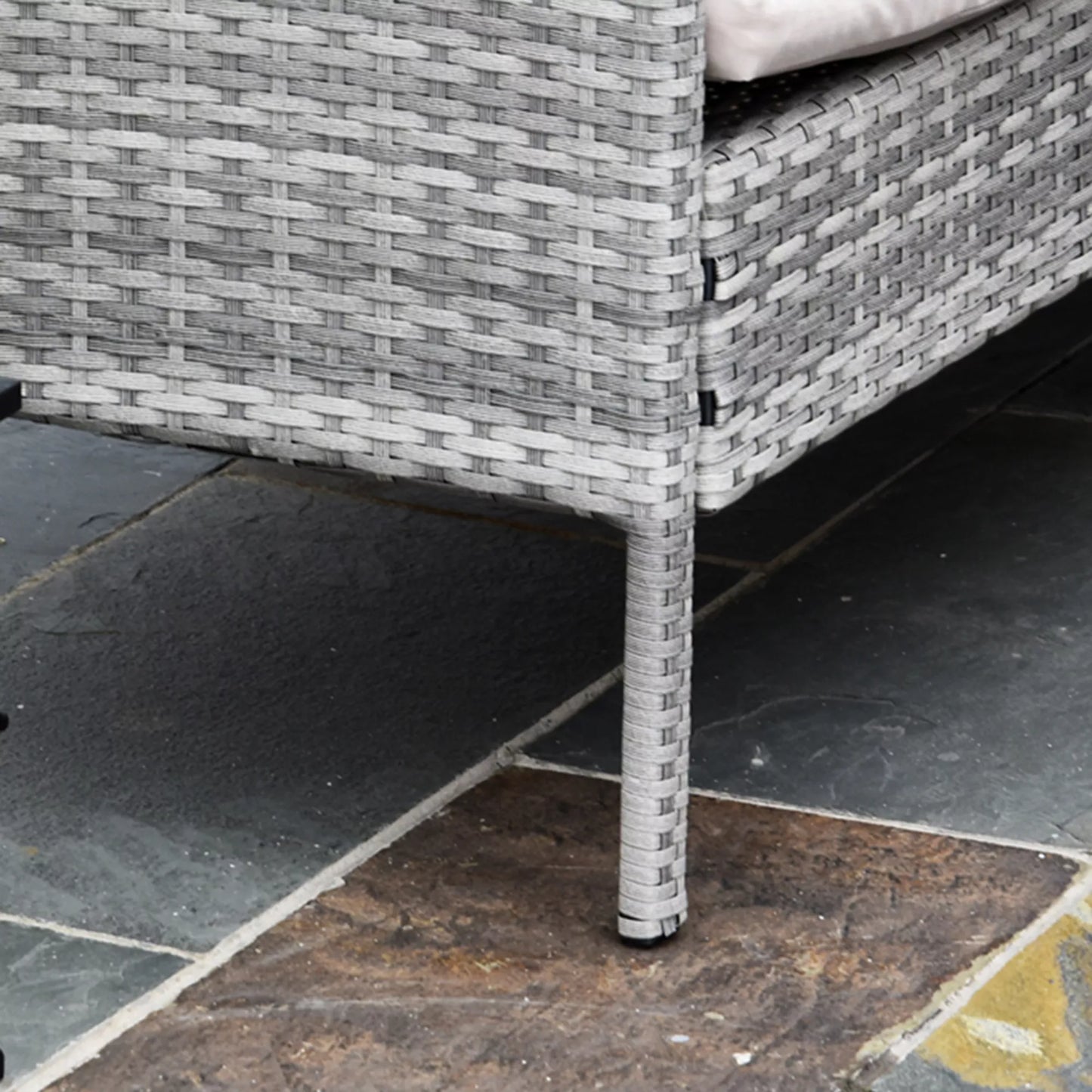 5 dalių sodo baldų komplektas, rotango poilsio grupė su pėdų atrama, metalas, pilka, 142 x 60 x 75 cm