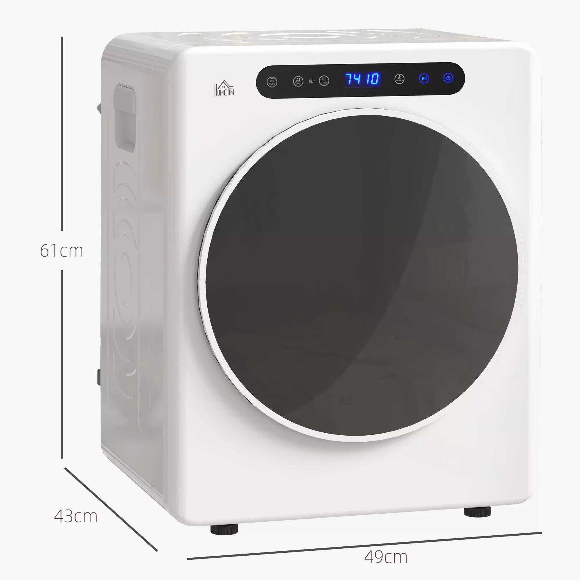 Skalbinių džiovintuvas, 6 programos, 40–60 °C, 3 kg talpa, kompaktiškas, valdymas jutikliniu ekranu, baltas