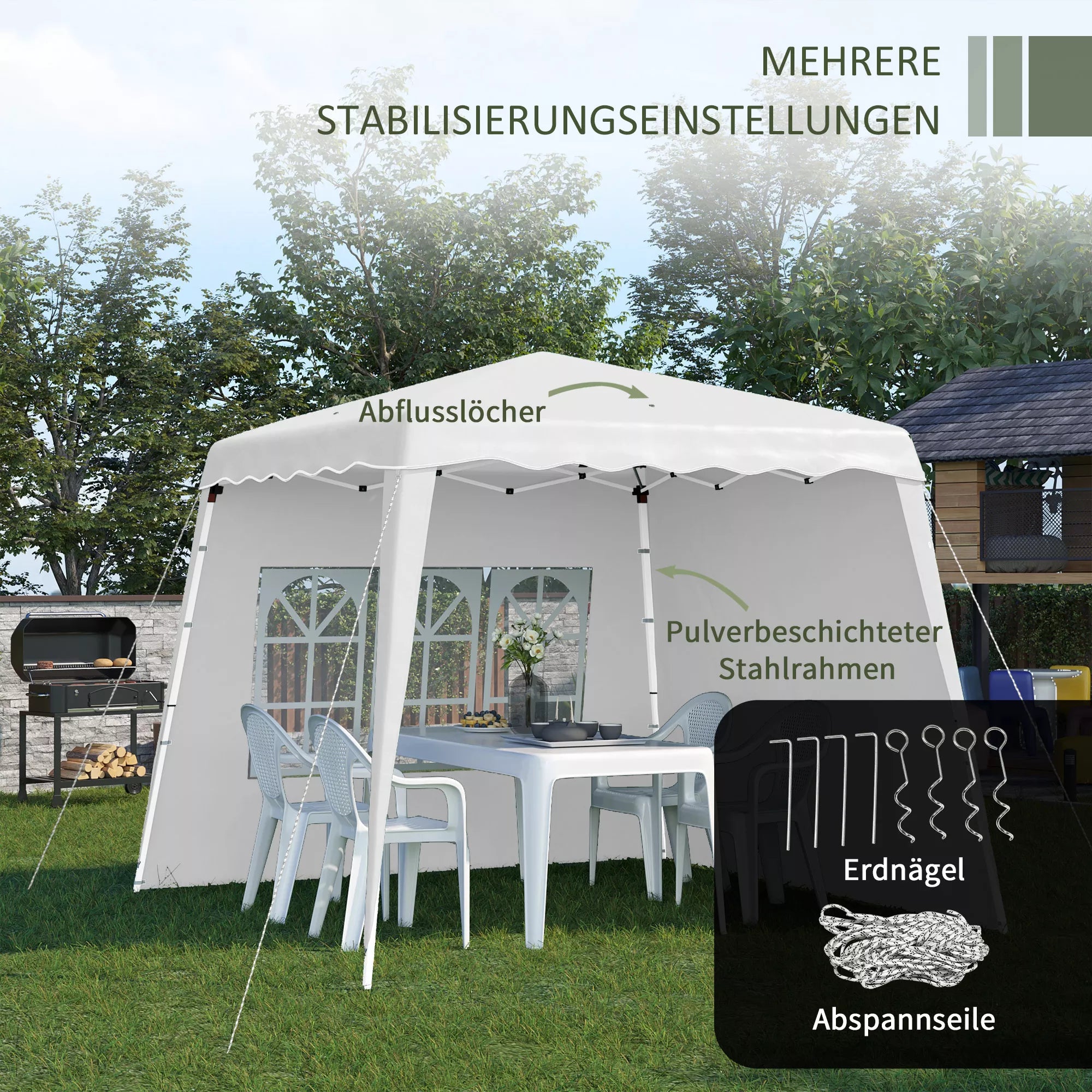 Pop Up Pavillion Sulankstomas paviljonas, su stogu, atsparus oro sąlygoms, 240 x 240 x 250 cm, baltas