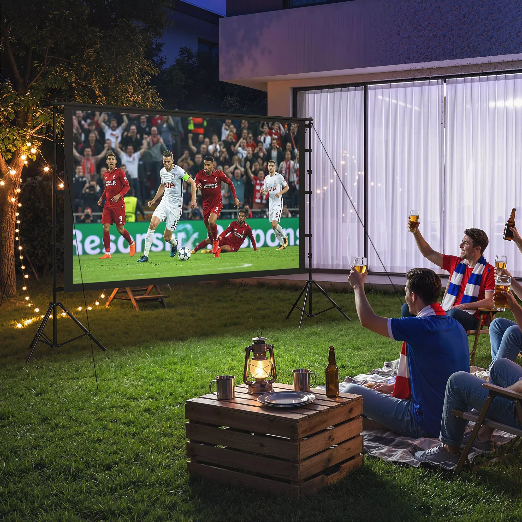 100 colių 16:9 HD 4K/8K projektoriaus ekranas su stovu, nešiojamas dvipusis ekranas su sulankstomais trikojiais, baltas