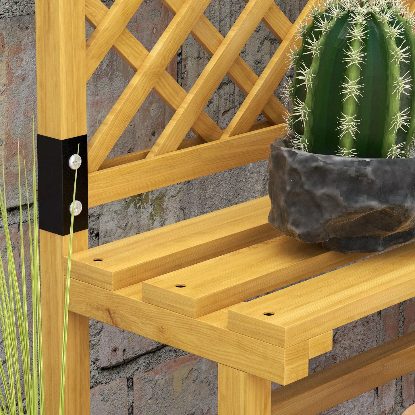 Augalų stovas, gėlių lentynos, 2 aukštai, su grotelėmis ir stogu, pušies mediena, 75x50x166 cm, geltonos spalvos