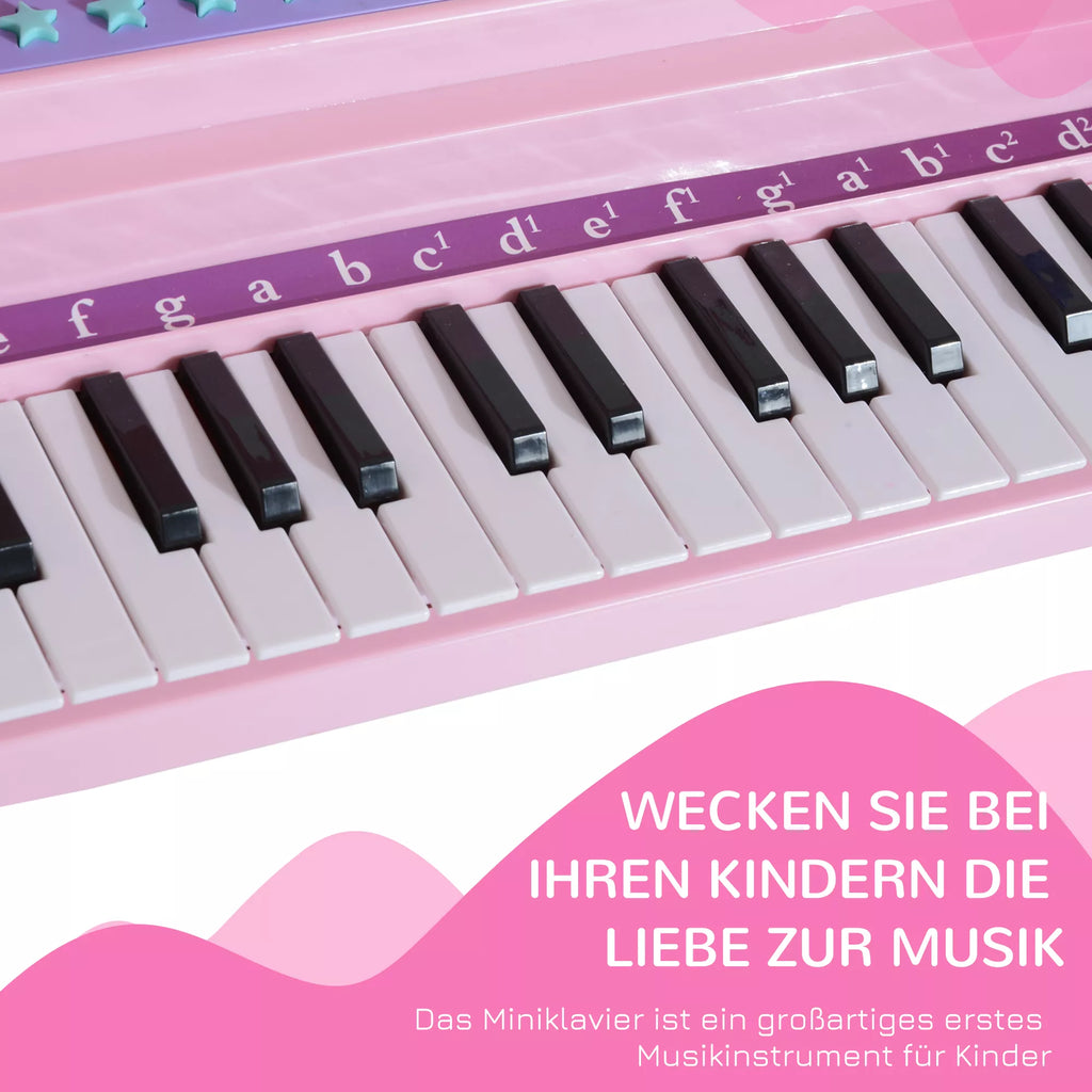 Vaikiškas pianinas su 37 klavišais, kėdute ir mikrofonu, 3-6 metų vaikams, rožinis
