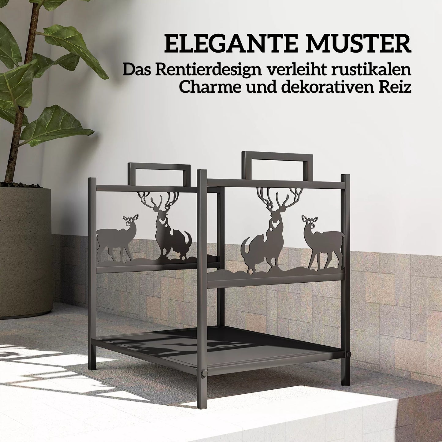 Laikiklis malkoms vidaus patalpoms 42,5 x 33,5 x 43 cm Stovas malkoms židiniui, krosnelei iš juodo metalo