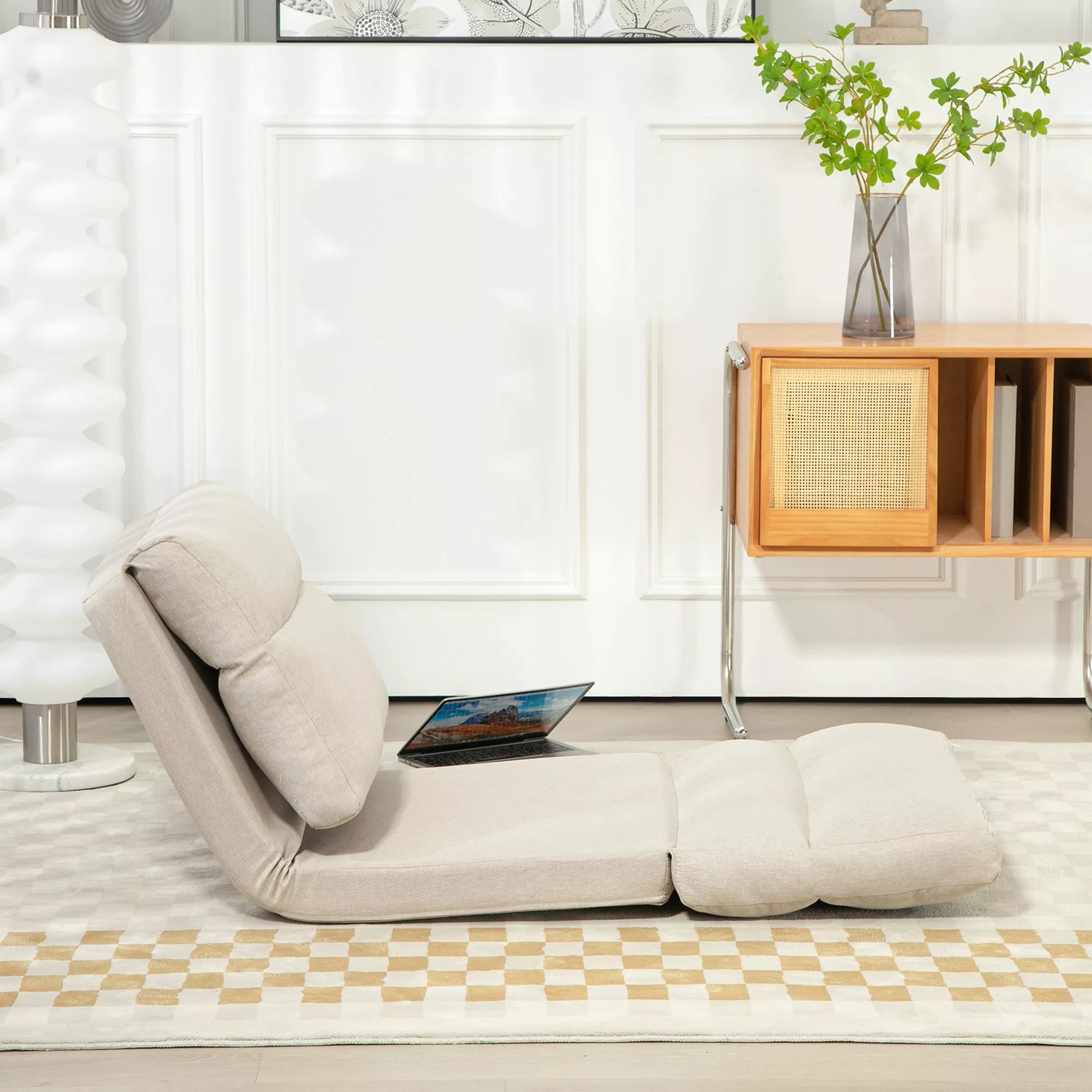 Sėdmaišis su miegojimo funkcija, reguliuojamu atlošu, sulankstomas, iki 120kg, 70 x 72 x 56 cm, smėlio spalvos