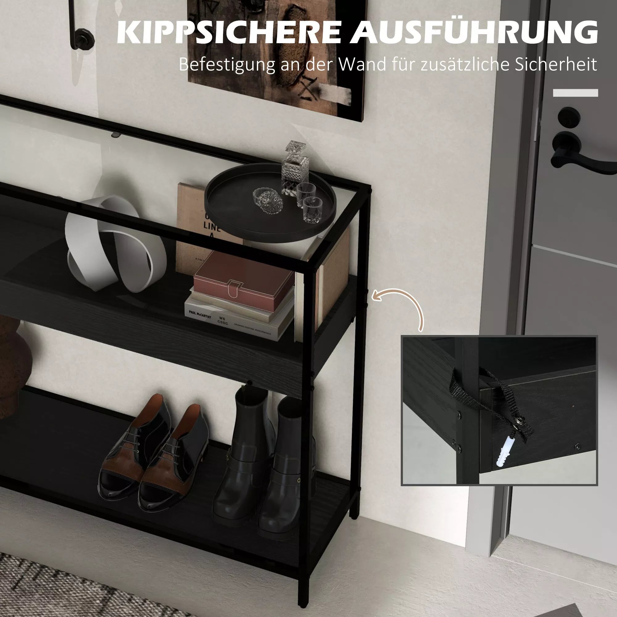 Konsolė pritvirtinta prie sienos apsaugai nuo virtimo