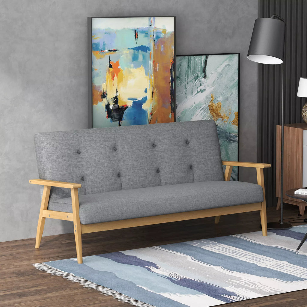 Trijų vietų minkštas sofos, kaučiuko medis, 154,5 x 69,5 x 73 cm, pilkos spalvos
