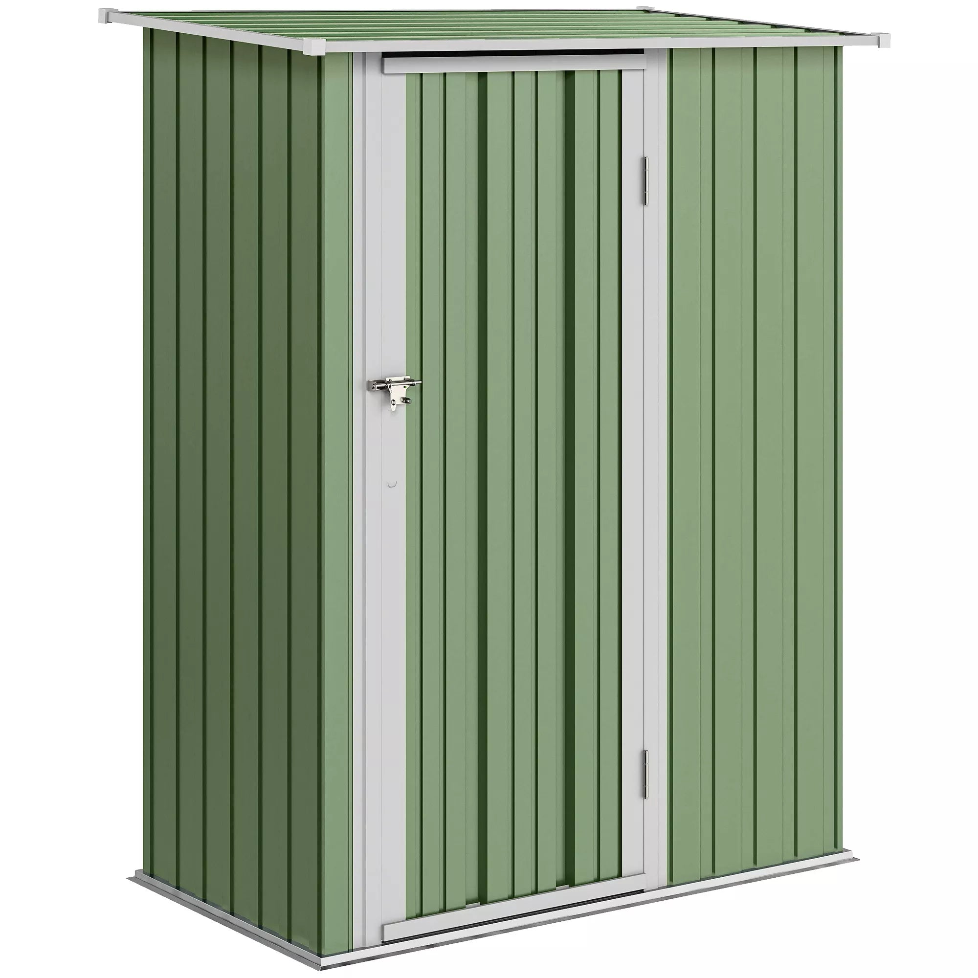 Metalinis įrankių sandėliukas 1,07 m² 142 x 86 x 189 cm Įrankių sandėliukas su vienšlaičiu stogu Užrakinamos durys, atsparus atmosferos poveikiui Sodo namelis Lauko sodo sandėliukas kiemui Lauko erdvė Žalia