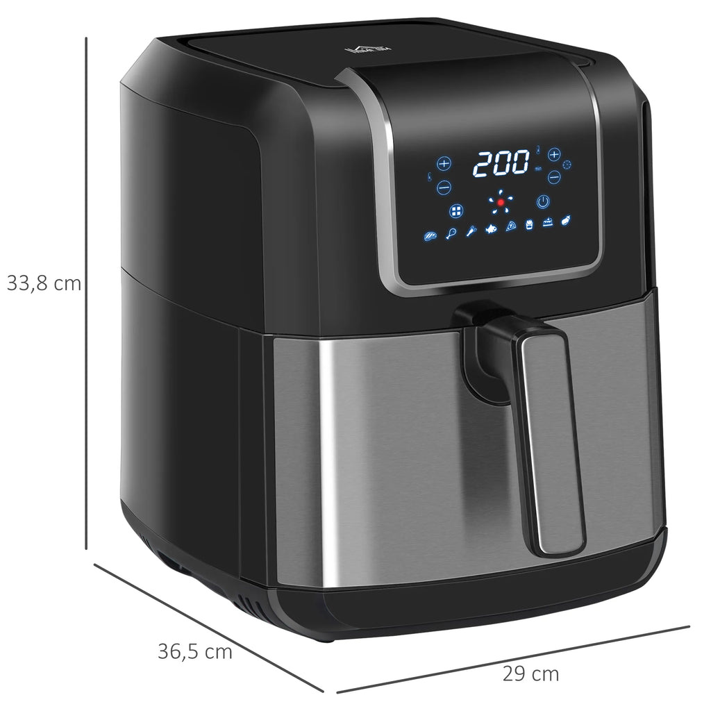 Karšto oro gruzdintuvė 6,5 l, 1700 W, su 8 meniu, LED ekranu, nelimpančiu krepšeliu, skirtas sveikam, be aliejaus ir mažai riebalų turinčiam maisto ruošimui, juodos spalvos, 36,5 x 29 x 33,8 cm