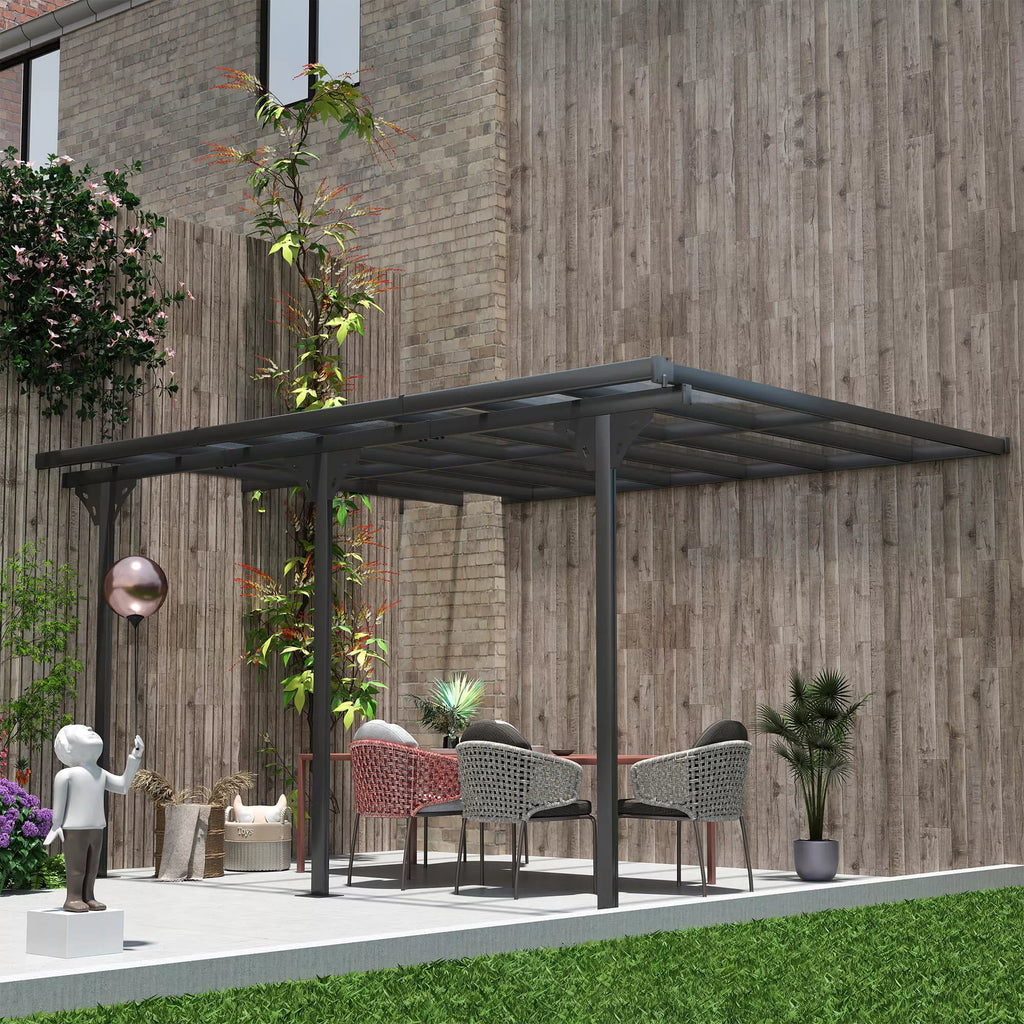 Pergola paviljonas  4,35 x 3,02 m Sodo paviljonas Stogas Palapinė 231–250 cm aukščio reguliavimas Apsauga nuo saulės Terasos stogas Prikabinamas paviljonas Aliuminis Pilkas