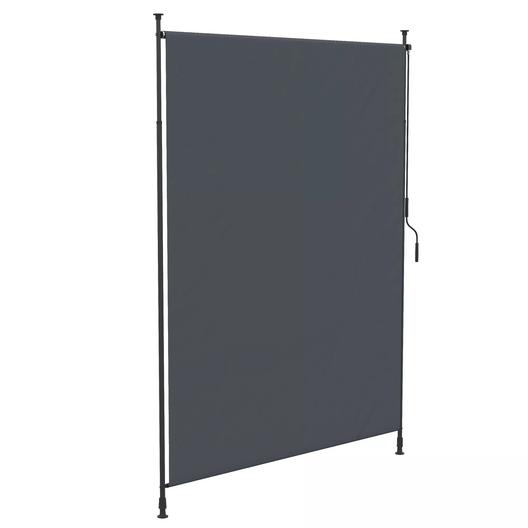 Šoninė markizė, montavimas be gręžimo, reguliuojamas aukštis, su rankine svirtimi, metalinis rėmas, pilkos spalvos, 2 x 2,15–3,05 m