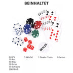 Uždaromas pokerio lagaminas Pokerio rinkinys su lagaminu 300 žetonų 5 kauliukai 2 kortų kaladės Priedai, pokerio žetonai Komplektas Pokerio žaidimas Kortų žaidimai Aliuminio lagaminas Texas Hold'em, Blackjack