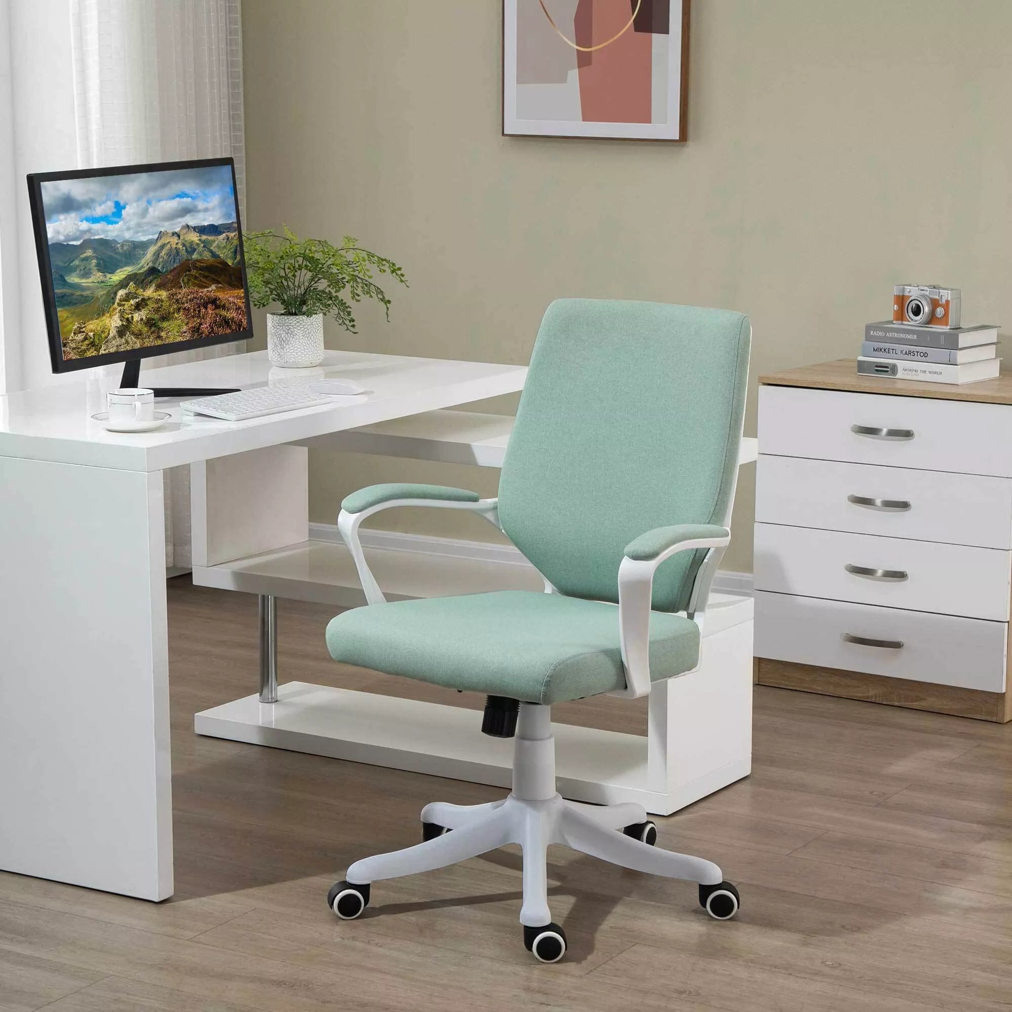 Biuro kėdė Rašomojo stalo kėdė Namų biuro kėdė su svyravimo funkcija aukščio reguliavimo atlošas storai paminkštintas ergonomiškas 360° pasukami ratukai Poliesteris Nailonas PP Žalia+Balta 62x69x92-100 cm