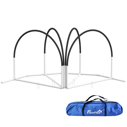 Šunų agiliti rinkinys, dresavimo reikmenys, 4 dalys, 89 x 69 x 99 cm, balta + juoda