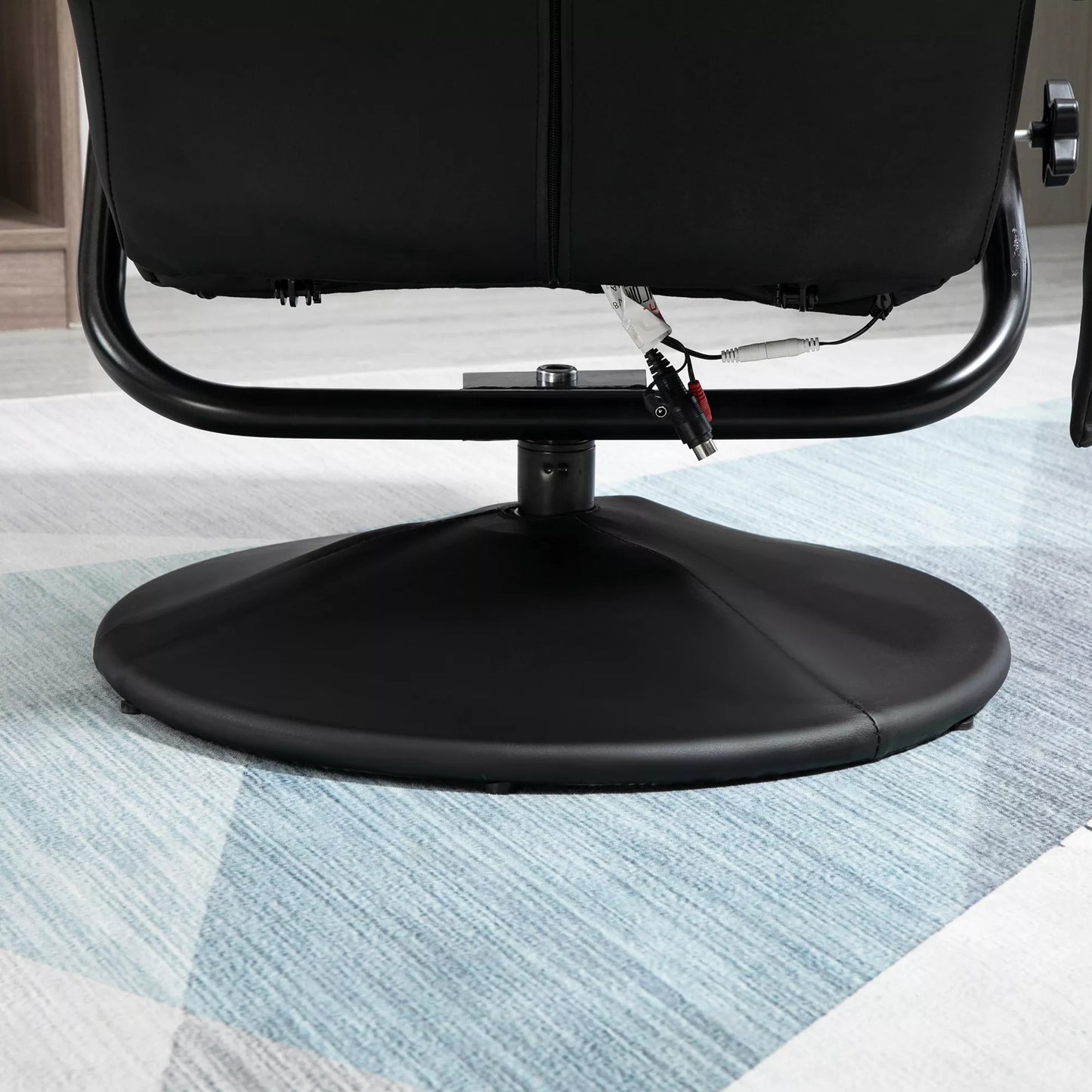 Masažinė kėdė su pakoja, sukamasis poilsio krėslas su masažo funkcija, elektrinis televizijos krėslas su gulėjimo funkcija, nuotolinio valdymo pultelis svetainei, dirbtinė oda, juodos spalvos