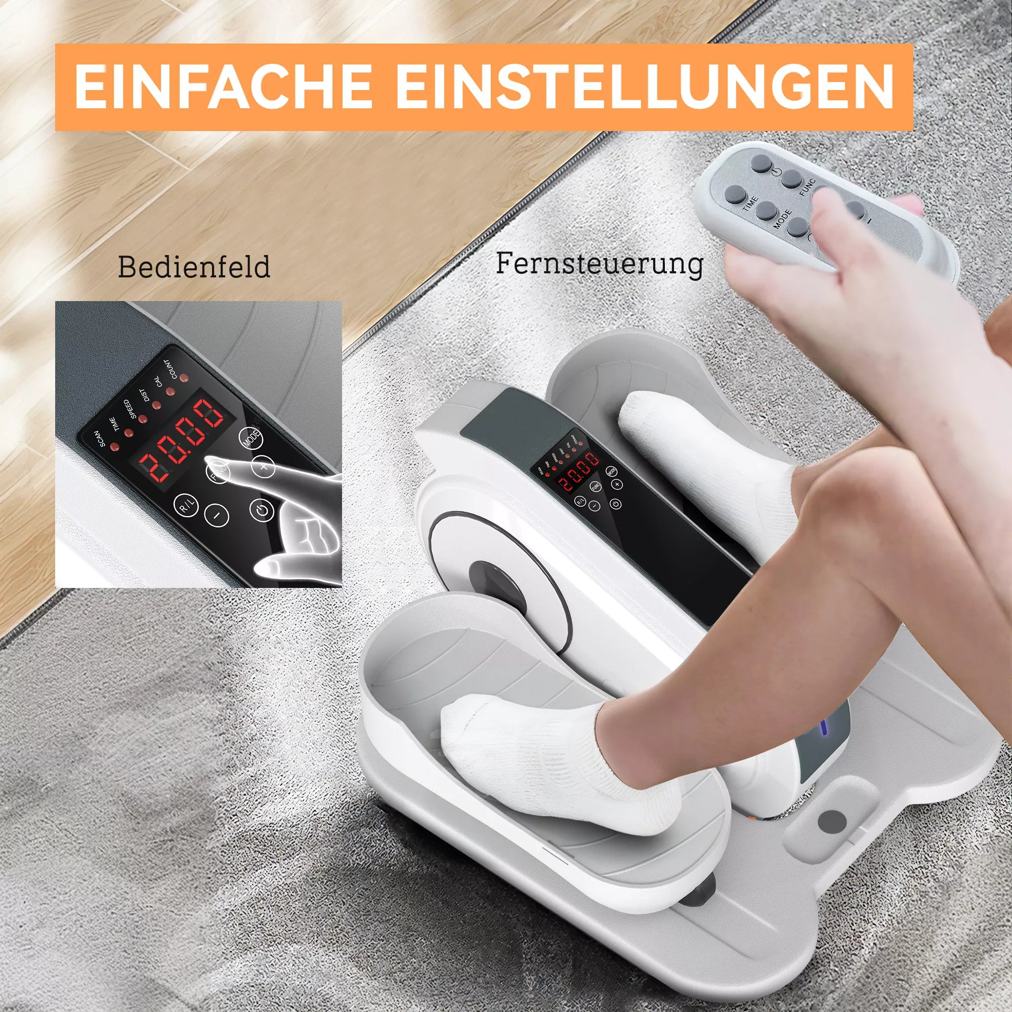 Sėdimojo treniruoklio, mini elipsinio treniruoklio su LCD monitoriumi, nuotolinio valdymo pultu, 10 reguliuojamų greičio lygių, baltos spalvos