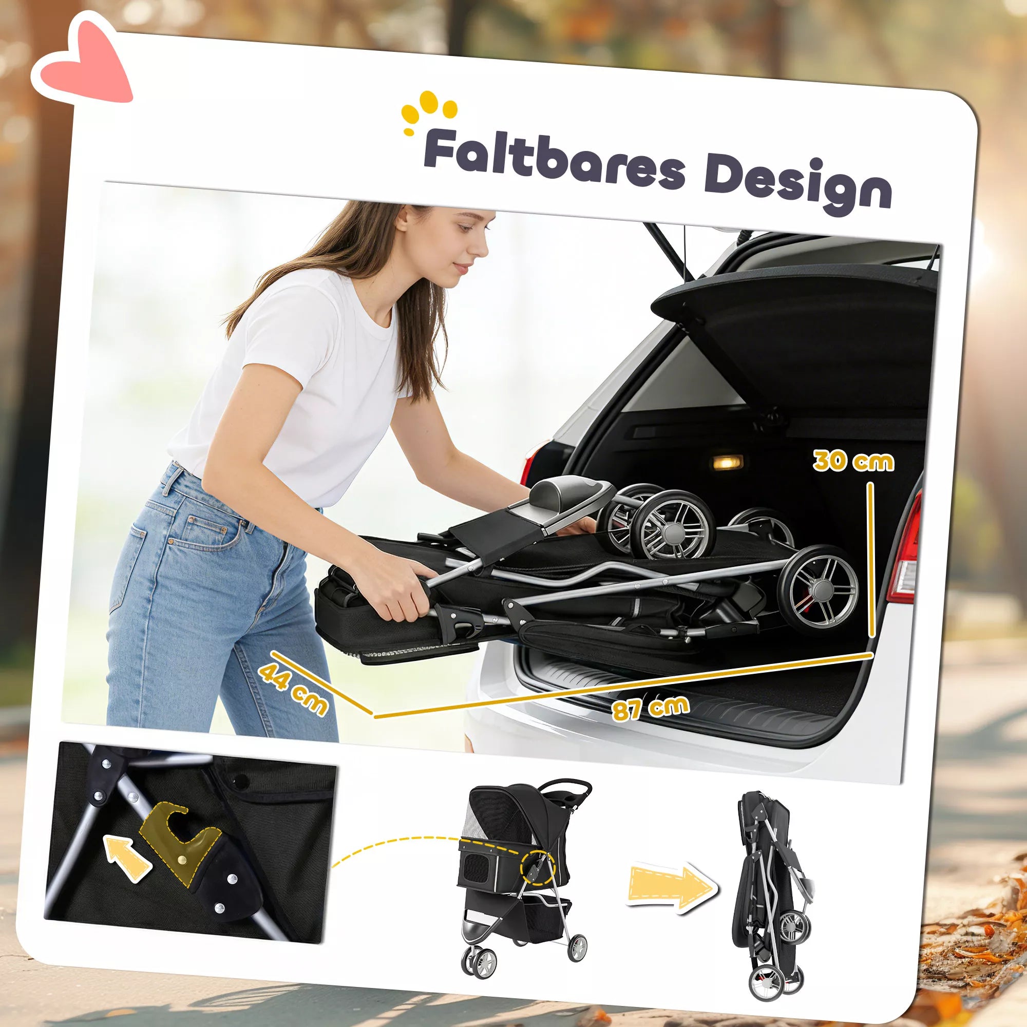 Sulenkiamas šunų vežimėlis su laikymo krepšeliu, pagalvėle, tinkliniu langu ir gėrimų laikikliu, skirtas mažiesiems šunims iki 10 kg, juodos spalvos.