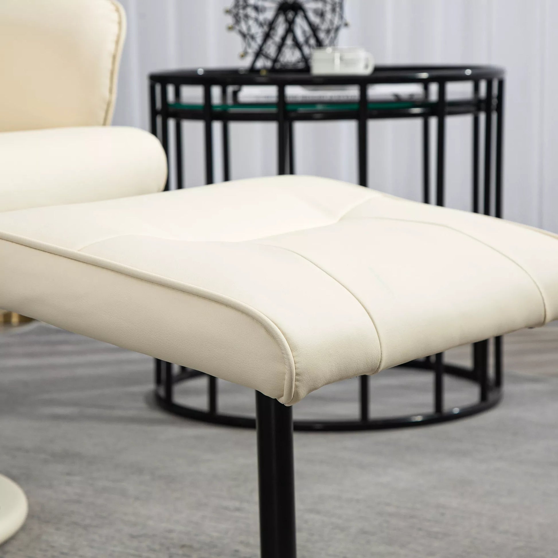 Atlojamas krėslas su pėdų atrama, Ergonominis krėslas su 10 vibracijos taškų, dirbtinė oda, 76 x 81 x 105 cm, kreminės baltos spalvos