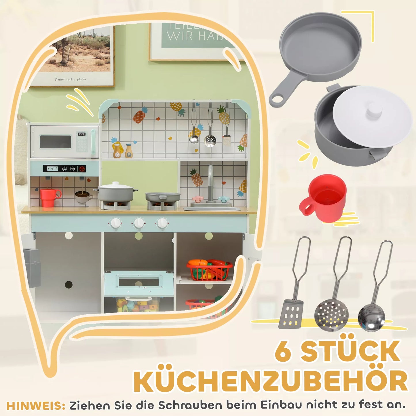 Žaidimų virtuvėlės rinkinys, vaikų virtuvėlė su efektais, kavos aparatas, orkaitė, daug vietos daiktams laikyti, MDF, nerūdijantis plienas, vaikams nuo 3 metų