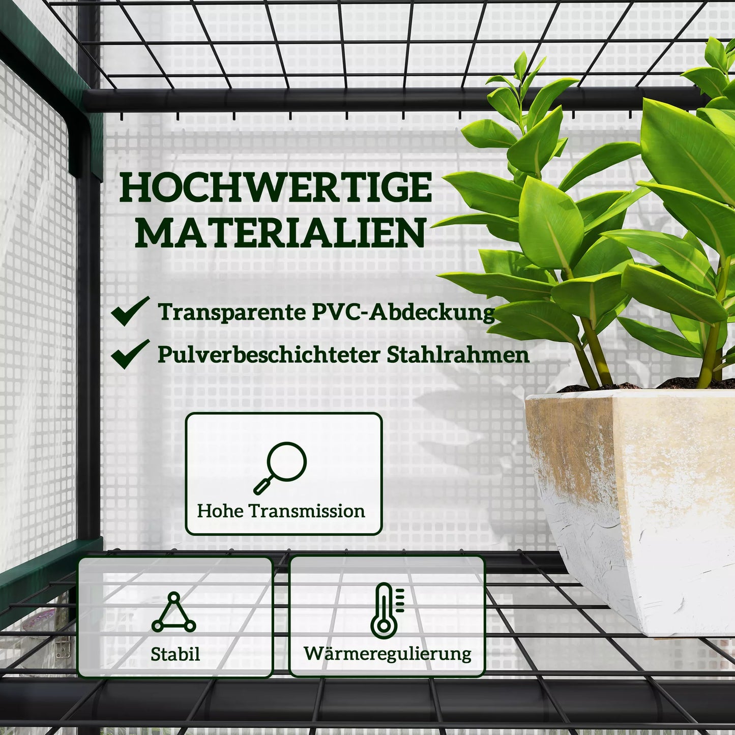 Mini šiltnamis gėlėms ar daržovėms, plienas, plastikas, 69P x 49A x 193A cm, baltas