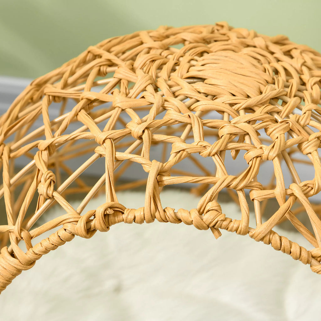 Rattan katės krepšys Katės urvas Katės namelis Katės lovelė su pagalvėle Pakelta konstrukcija Naminių gyvūnų lovelė Ruda Ø45 x 57H cm