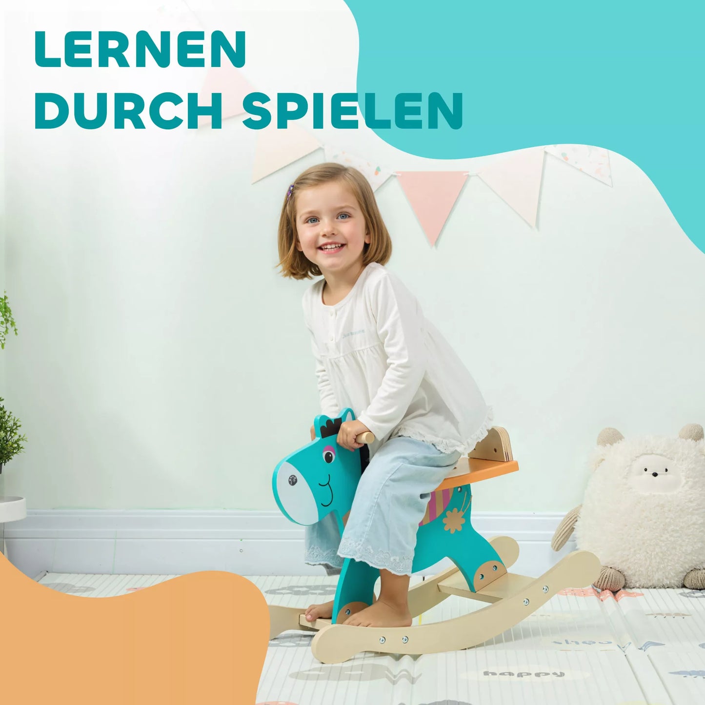 Sūpynės asilas Kūdikio sūpynės su rankenomis Sūpynės Sūpynės sėdynė 59 x 27 x 43 cm Mėlyna-žalia