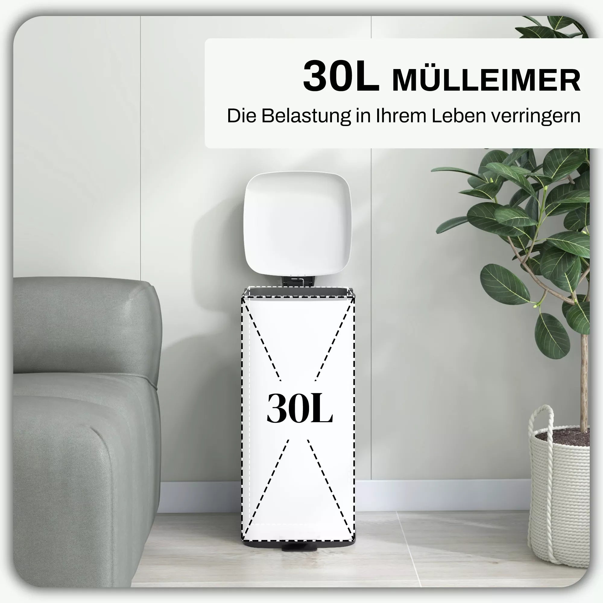 Šiukšliadėžė 30L su pedalu, lėto užsidarymo funkcija (Soft-Close), balta
