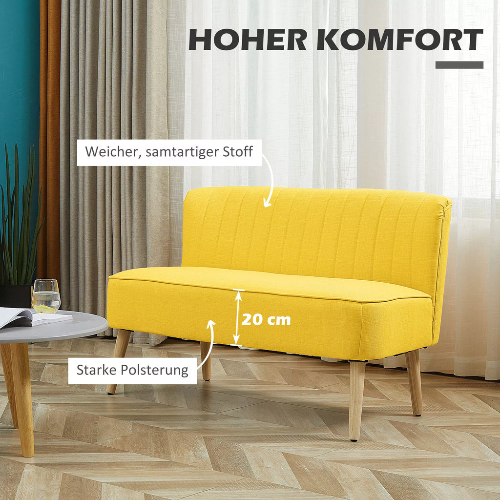 2 vietų sofa, minkšta apmušalai, lengvai prižiūrimi apmušalai, iki 150 kg, 117 x 56,5 x 77 cm, geltona